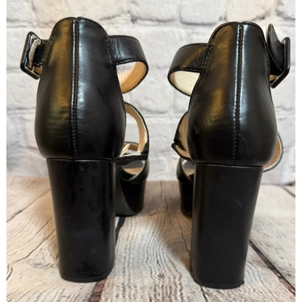 Sugar Baddie Black Platform Block Heel Sandals‎ Ankle Strap Womens 6.5M